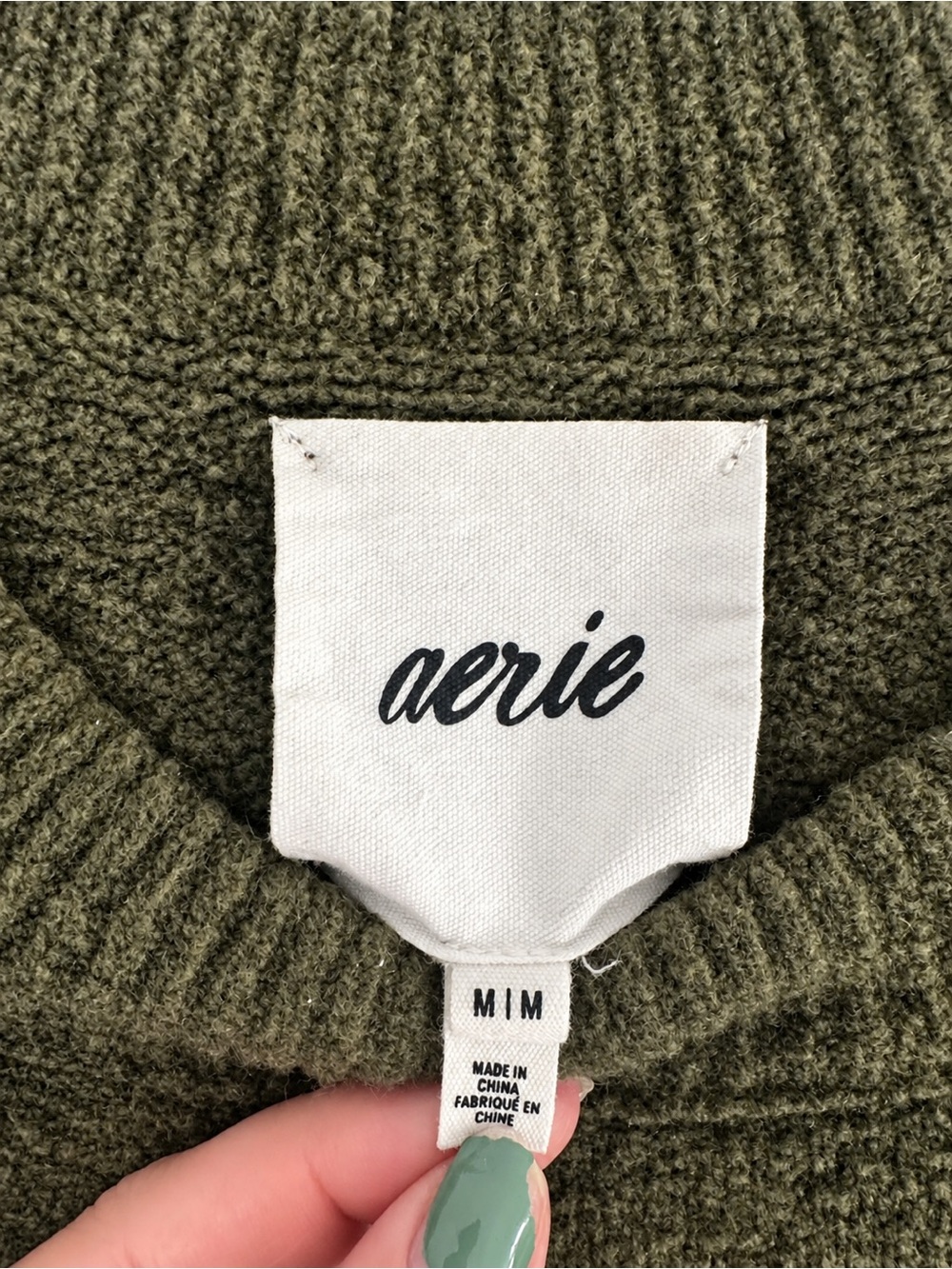 Aerie Olive Green Ivory Stripe Oversize Crewneck Sweater Neutral Cabin Granola M - Picture 2 of 10